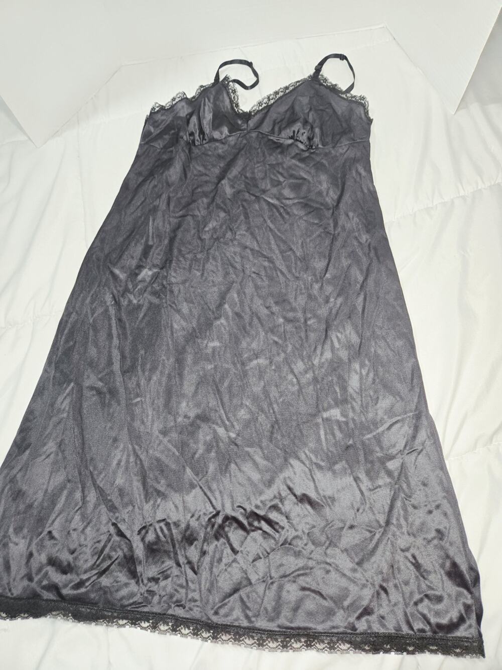 Vtg Camelot Half Slip 34 Black Nylon Lace Slit Lingerie Babydoll Lace Retro